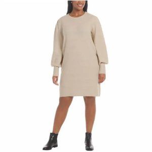 NWT Dalia Women's Knit Long Sleeve Sweater Dress Beige Size L $60 EE079